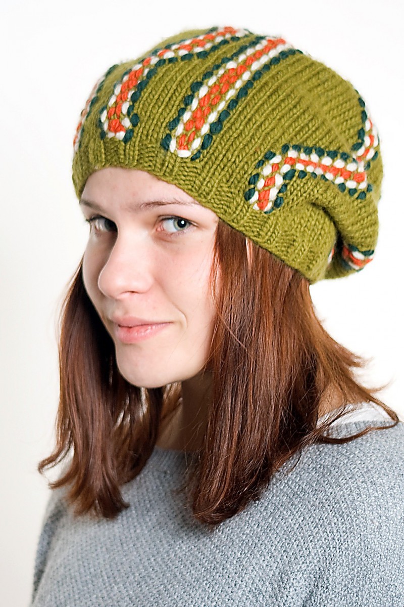 Hand-Knitted Merino Wool Flop Hat – Octopus, Khaki/Orange