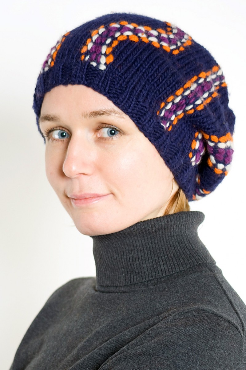 Hand-Knitted Merino Wool Flop Hat – Octopus, Blue/Orange