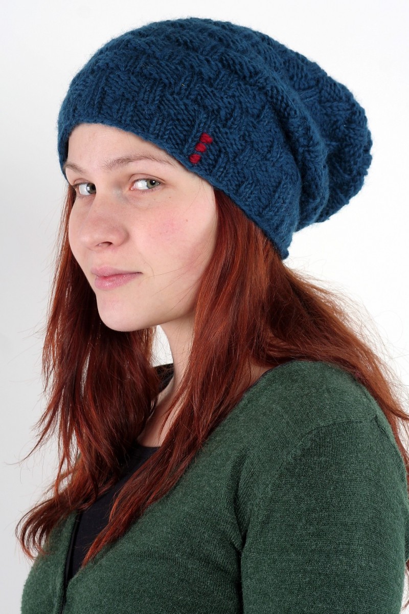 Hand-Knitted Lambswool 2-Flop Hat – Blocks, Petrol
