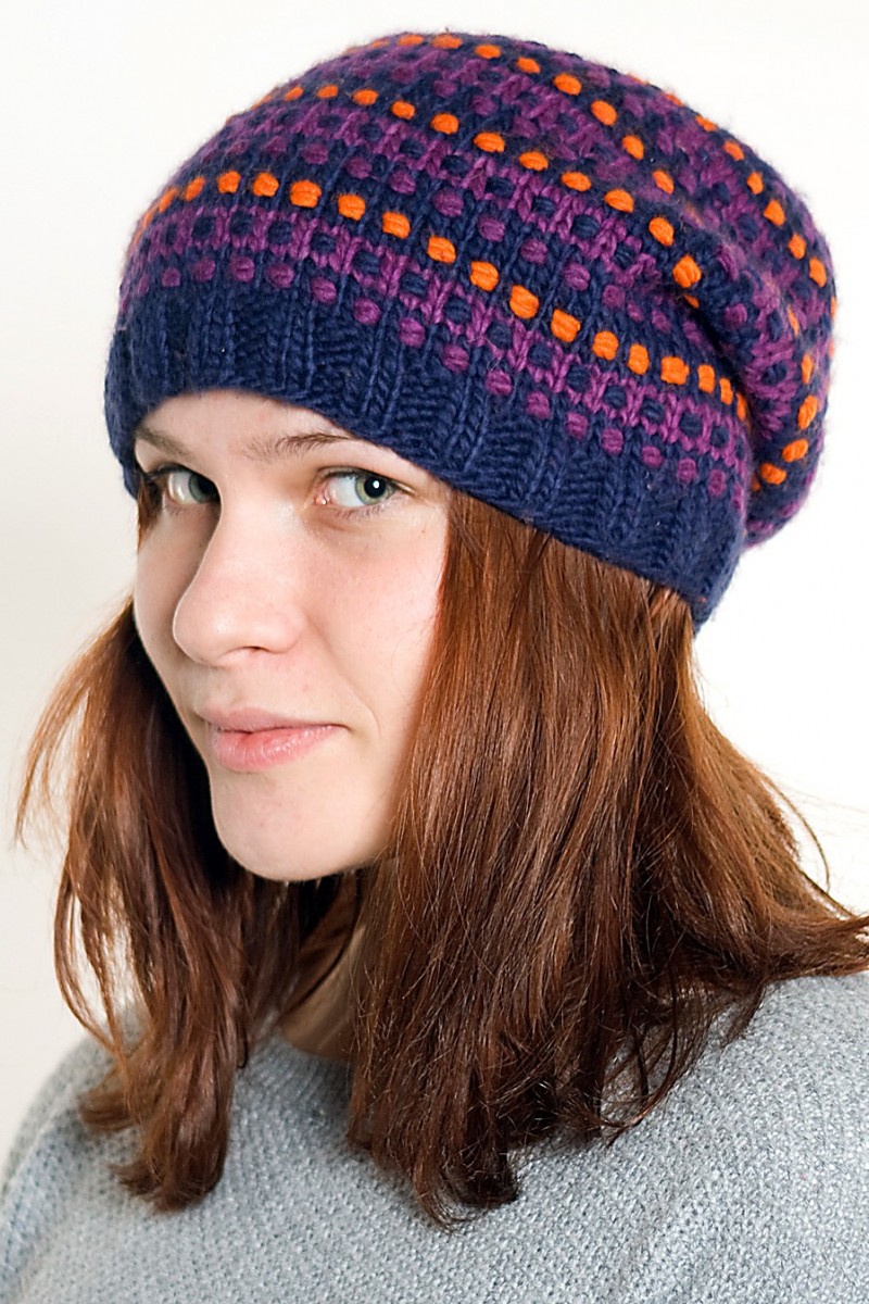 Hand-Knitted Merino Wool Flop Hat – Step, Blue/Orange