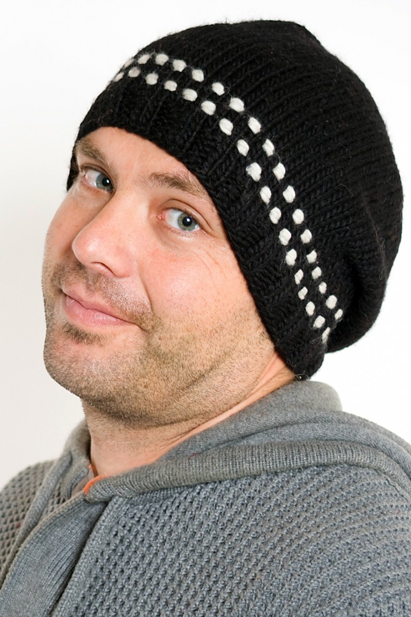 Hand-Knitted Merino Wool Flop Hat – 2 Dot, Black/White