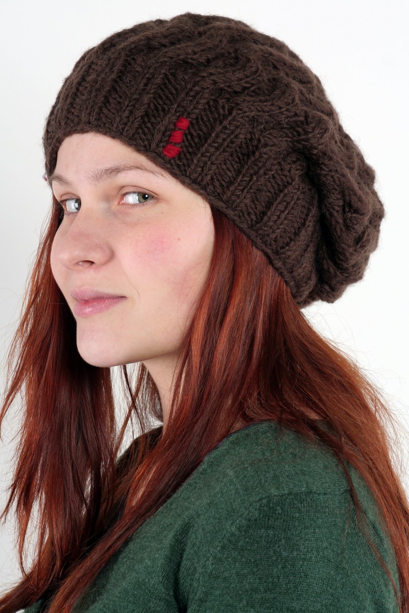 Hand-Knitted Lambswool Flop Hat – Waves, Brown