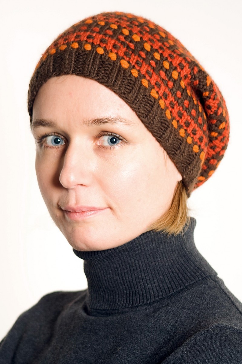 Hand-Knitted Merino Wool Flop Hat – Step, Brown/Orange