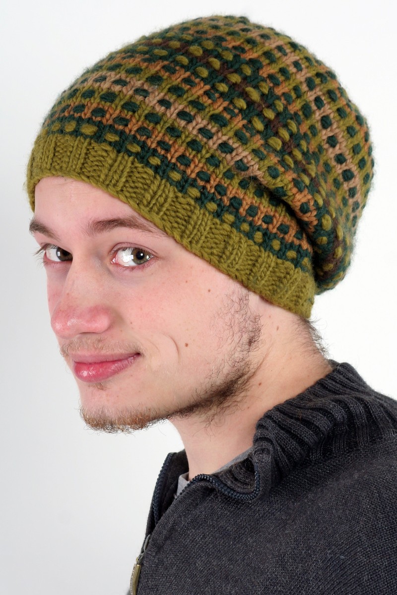 Hand-Knitted Merino Wool Flop Hat – Step, Rainbow Jungle