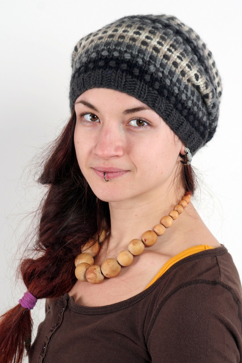Hand-Knitted Merino Wool Flop Hat – Step, Rainbow Shadow