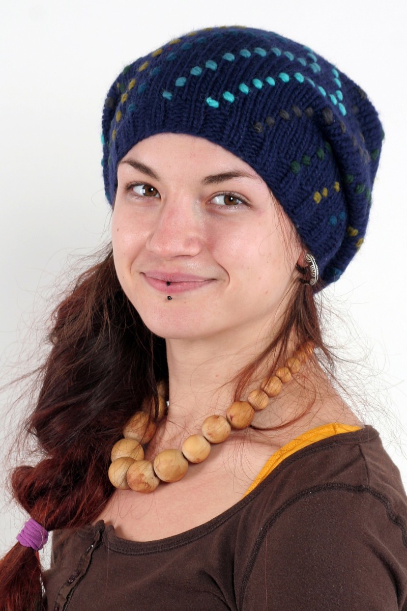 Hand-Knitted Merino Wool Flop Hat – Boomerang, Water Rainbow