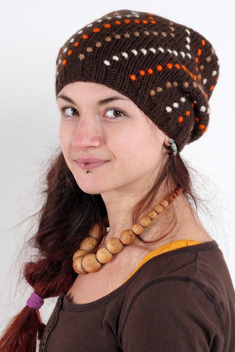 Hand-Knitted Merino Wool Flop Hat – Boomerang, Brown/Orange