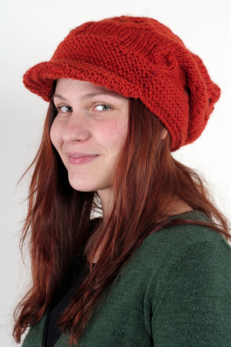 Hand-Knitted Lambswool Flop Brim Hat – Pipi Shells, Dark Orange