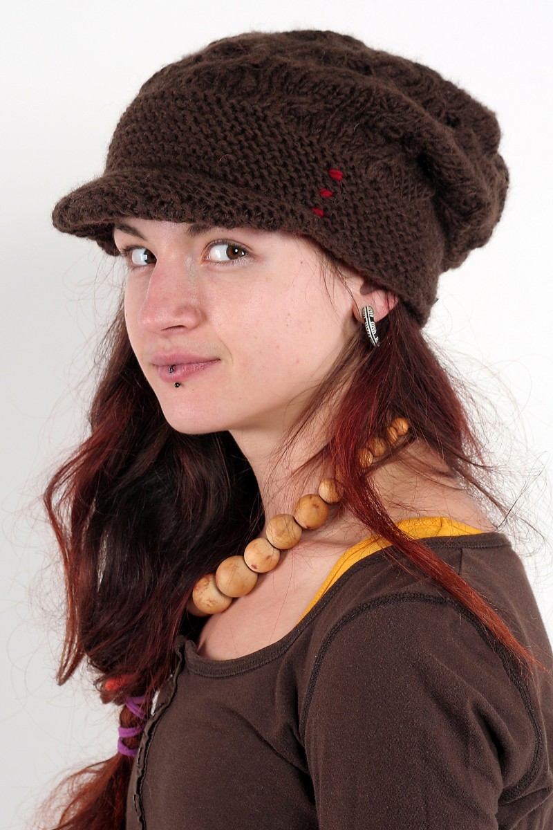 Hand-Knitted Lambswool Flop Brim Hat – Pipi Shells, Brown