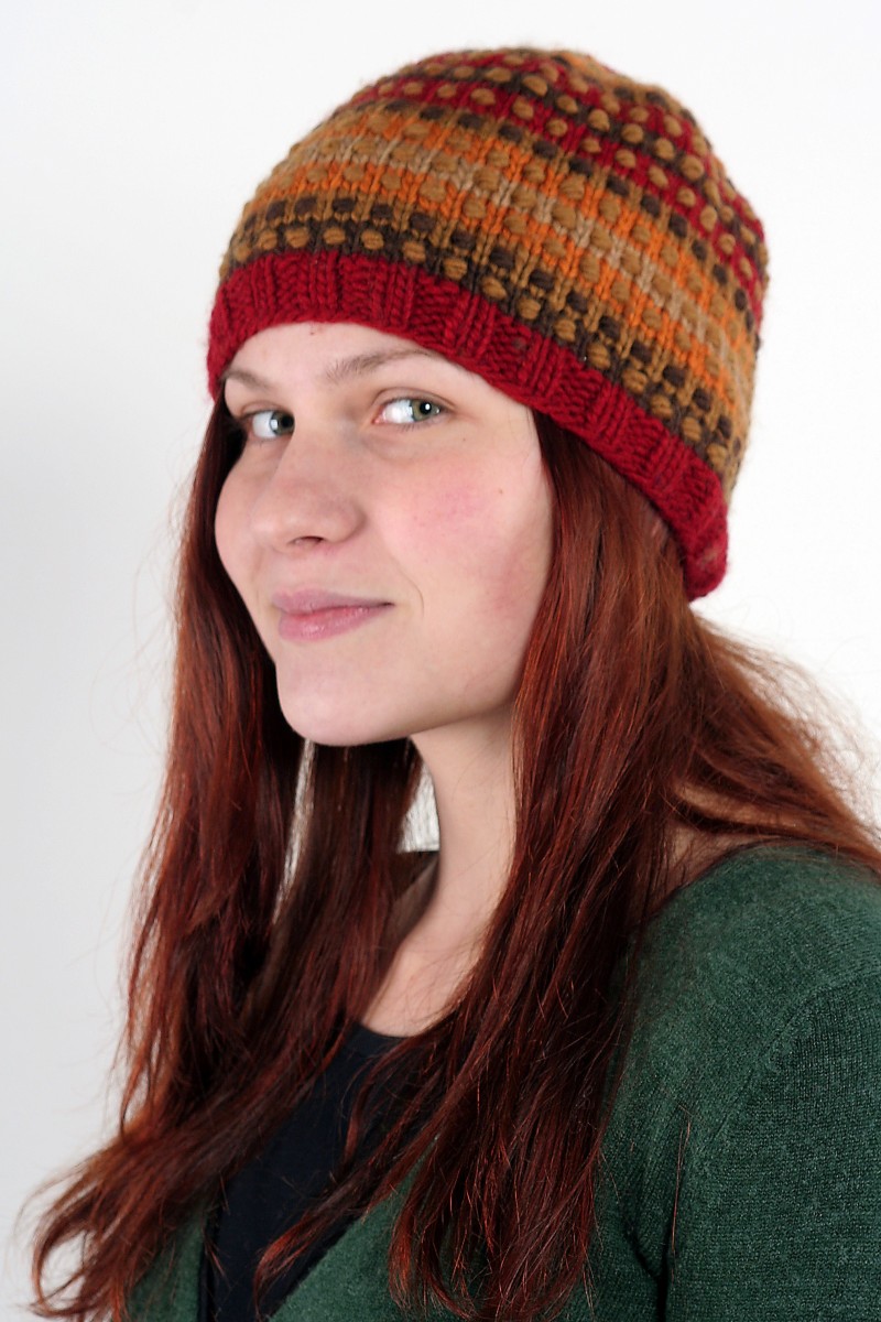Hand-Knitted Merino Wool Short Beanie – Step, Rainbow Earth
