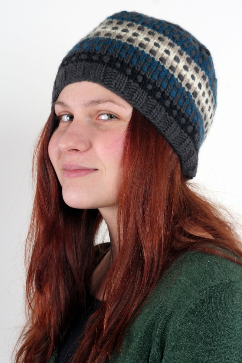 Hand-Knitted Merino Wool Short Beanie – Step, Rainbow Sky