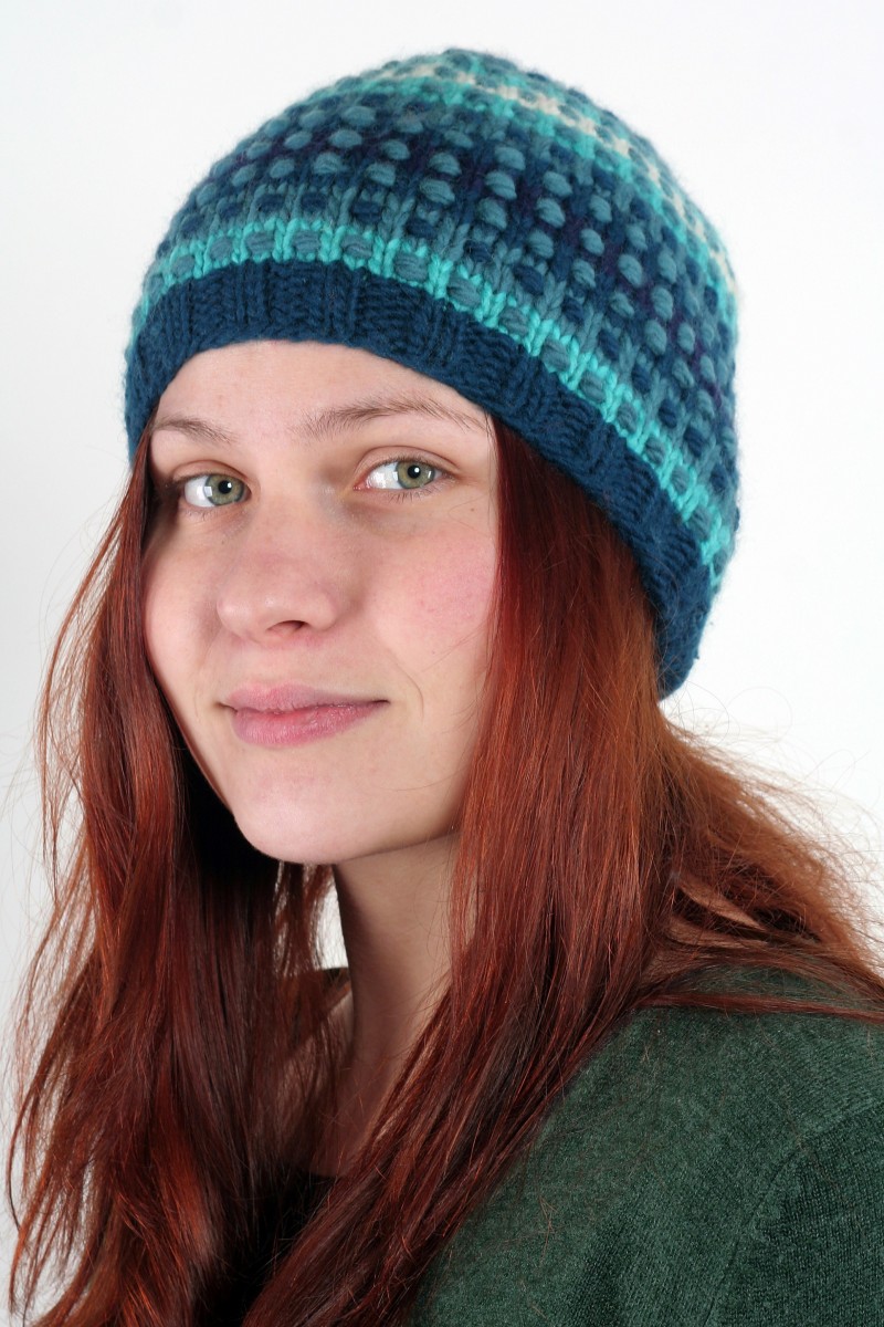Hand-Knitted Merino Wool Short Beanie – Step, Rainbow Tropical