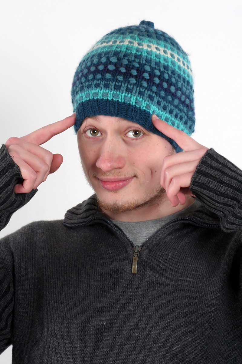 Hand-Knitted Merino Wool Short Beanie – Step, Rainbow Tropical