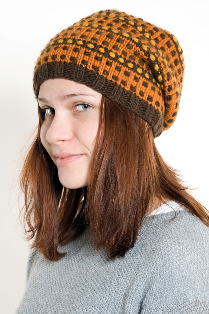 Hand-Knitted Merino Wool Flop Hat – Step, Brown/Tan