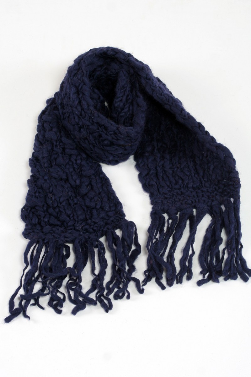 Hand-Knitted Pure Wool Tube Scarf – Blue