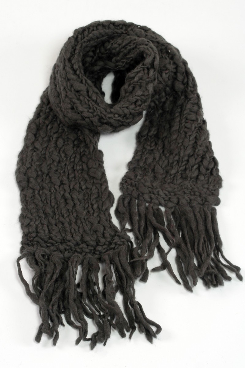 Hand-Knitted Pure Wool Tube Scarf – Dark Grey