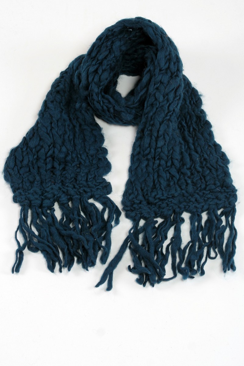 Hand-Knitted Pure Wool Tube Scarf – Petrol