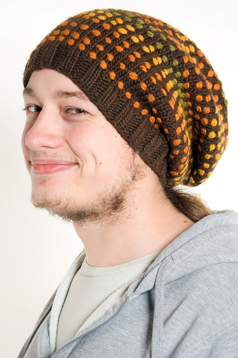 Hand-Knitted Merino Wool 2-Flop Hat – Songlines, Brown/Tan