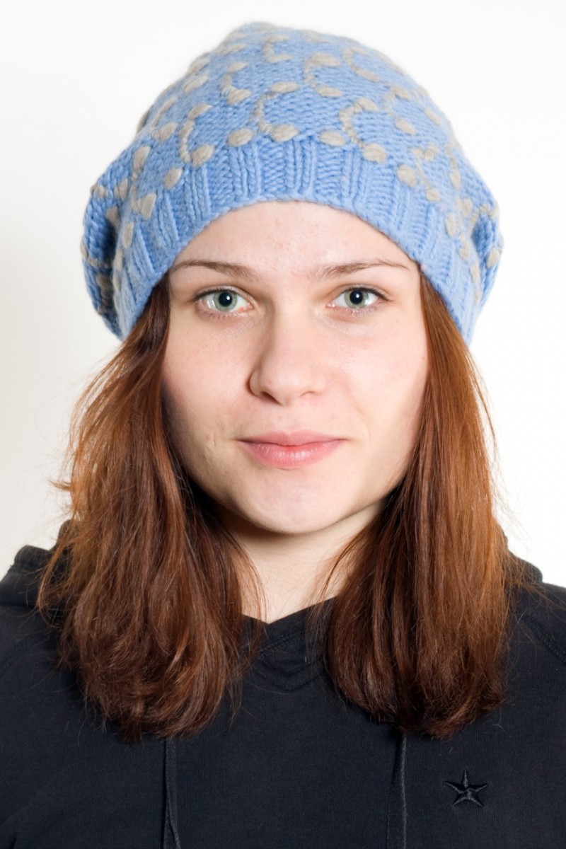 Hand-Knitted Merino Wool 2-Flop Hat – Square, Light Blue/Grey