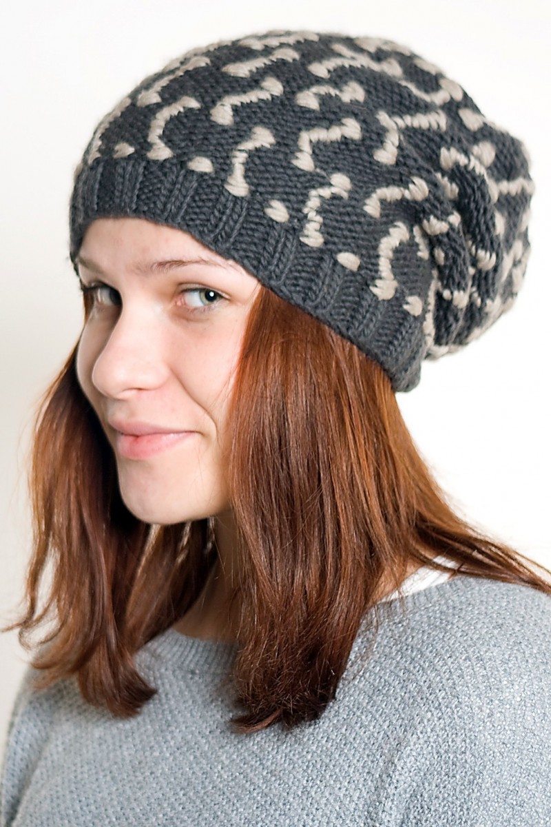 Hand-Knitted Merino Wool 2-Flop Hat – Square, Dark Grey/Light Grey