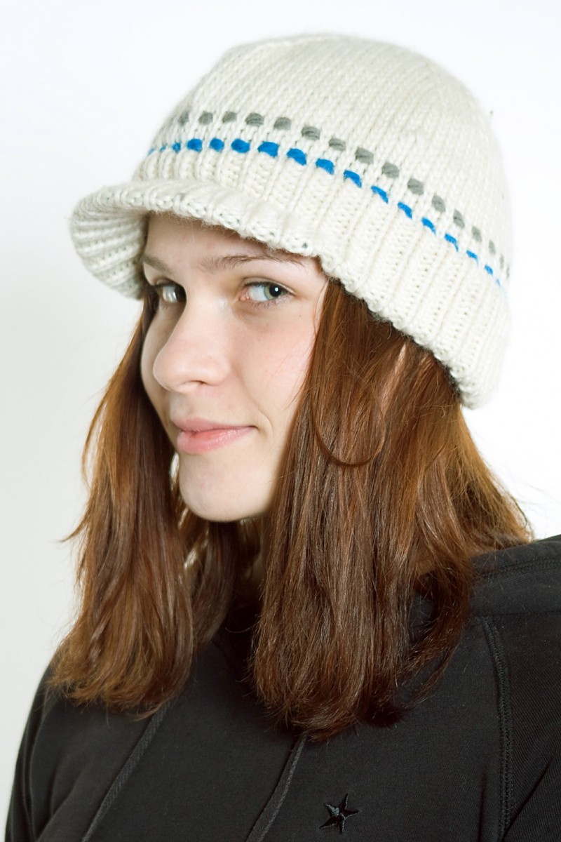 Hand-Knitted Merino Wool Brim Beanie – 2 Dot, White/Turquoise