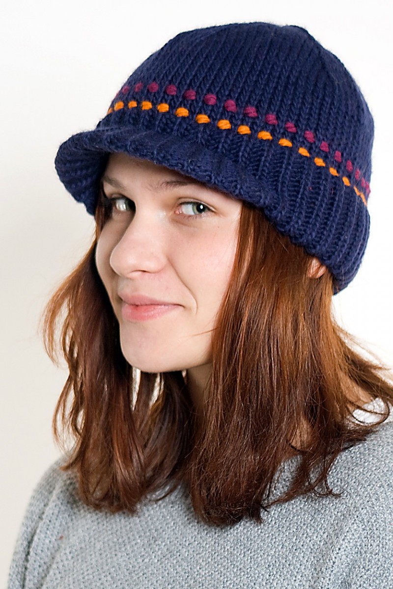 Hand-Knitted Merino Wool Brim Beanie – 2 Dot, Blue/Orange