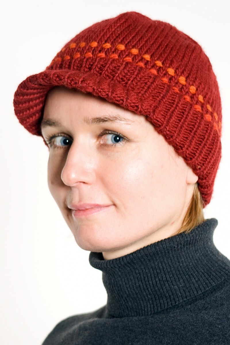 Hand-Knitted Merino Wool Brim Beanie – 2 Dot, Red/Orange