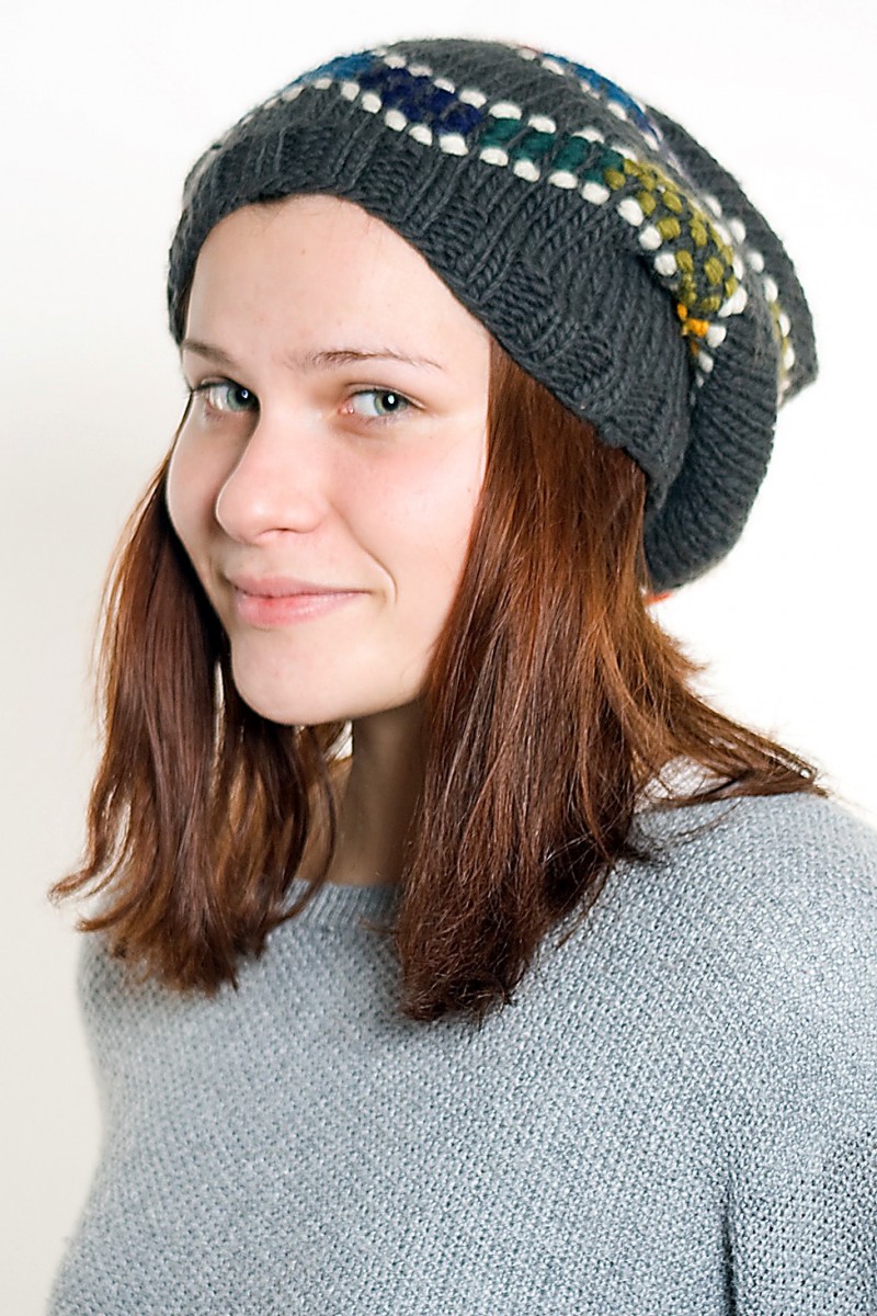 Hand-Knitted Merino Wool 2-Flop Hat – Rainbow Serpent, Dark Grey