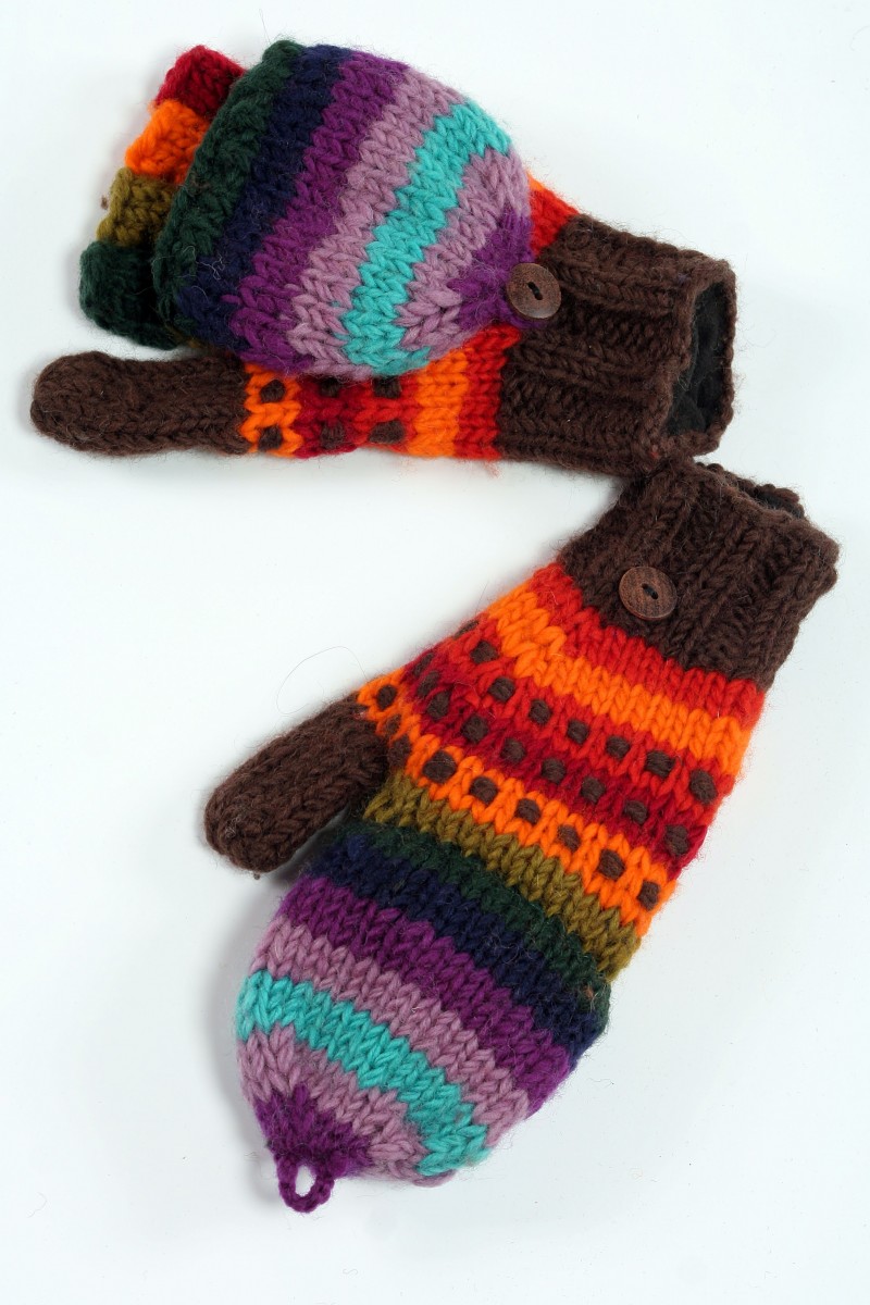 Handgestrickte Klapphandschuhe aus Lammwolle – Rainbow Double