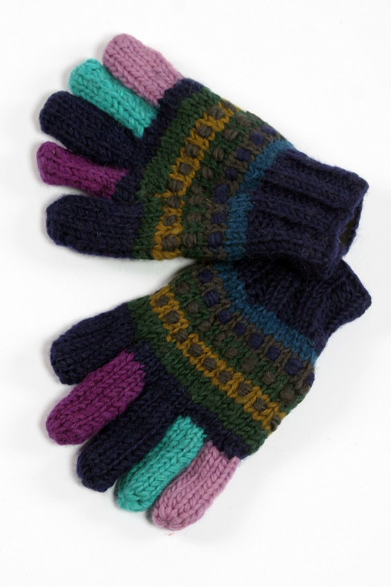 Hand-Knitted Lambswool Five-Finger Gloves – Step, Rainbow Water