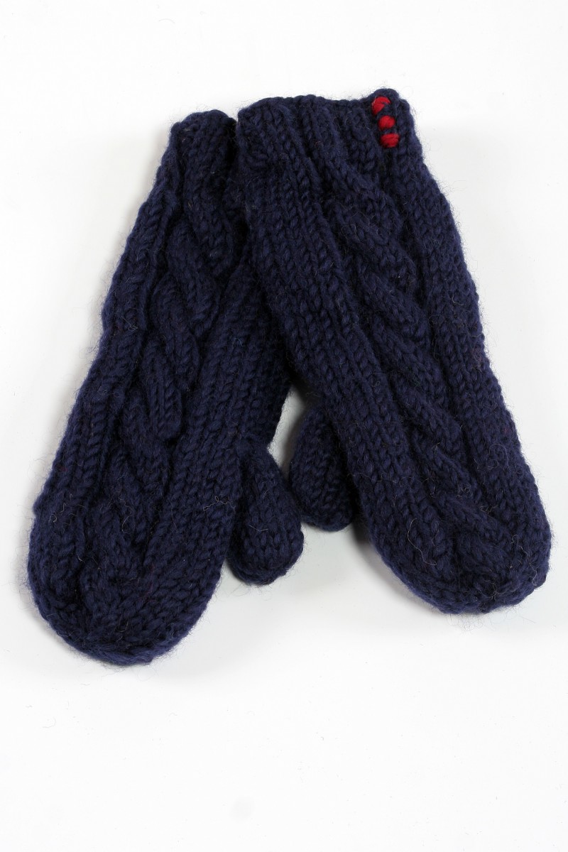 Hand-Knitted Lambswool Mittens – Cable, Blue