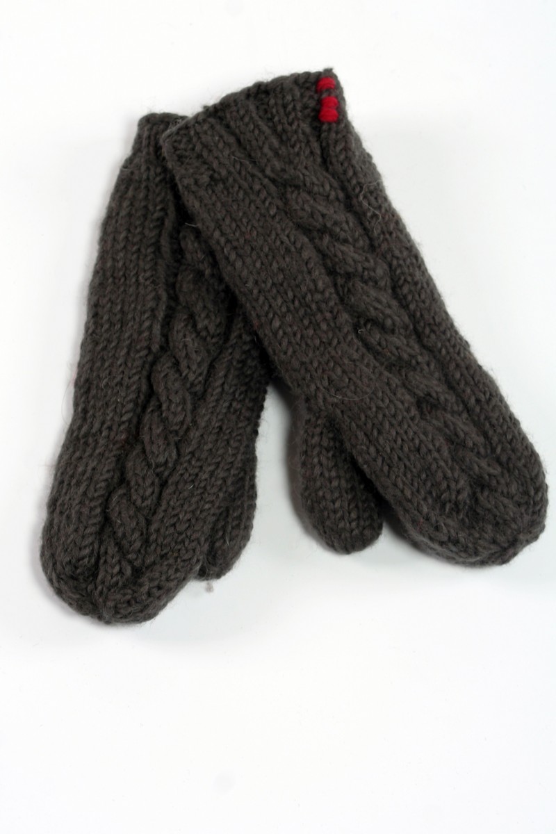 Hand-Knitted Lambswool Mittens – Cable, Dark Grey