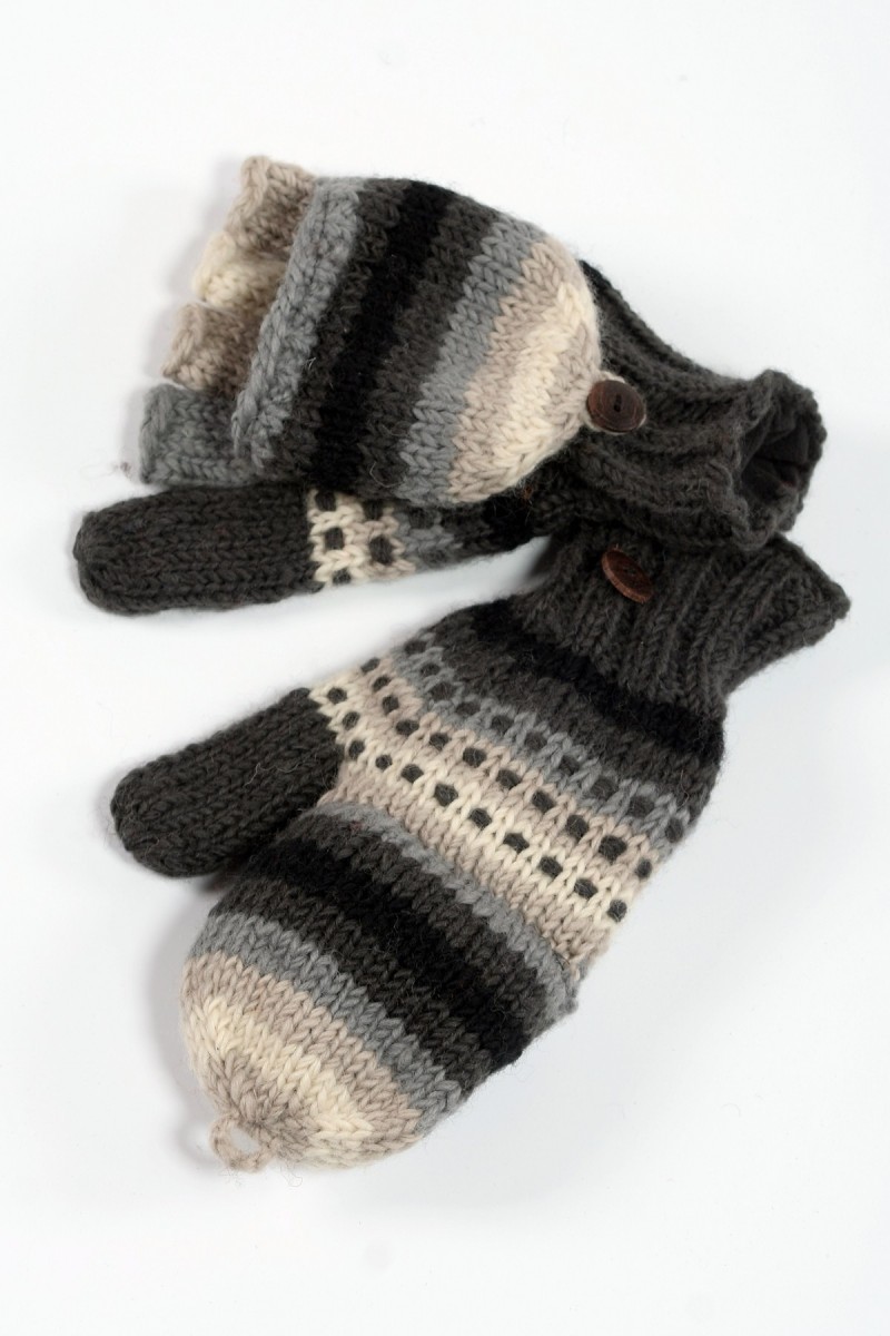 Hand-Knitted Lambswool Cover Mittens – Rainbow Shadow