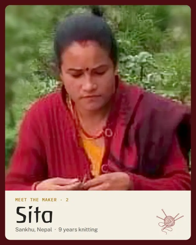 Meet the Maker #2: Sita 🧶 Sita lives in Sankhu, a small town in the Kathmandu Valley, and has been knitting for 9 years.