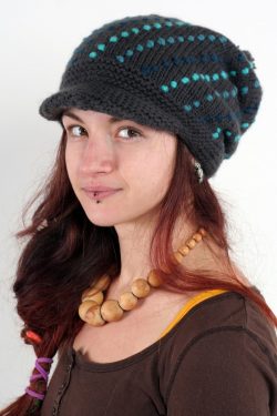 DARK GREY PETROL BOOMERANG FLOP BRIM POMPOM