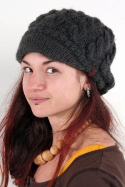 DARK GREY CABLE BRIM BERET
