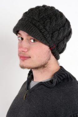 DARK GREY CABLE BRIM BERET
