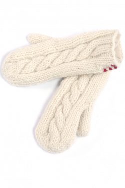 WHITE CABLE MITTENS