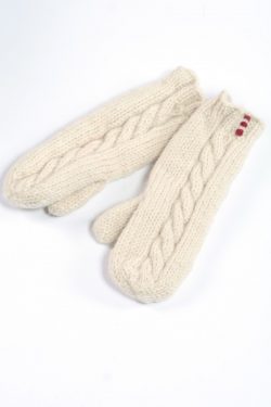 WHITE CABLE MITTENS