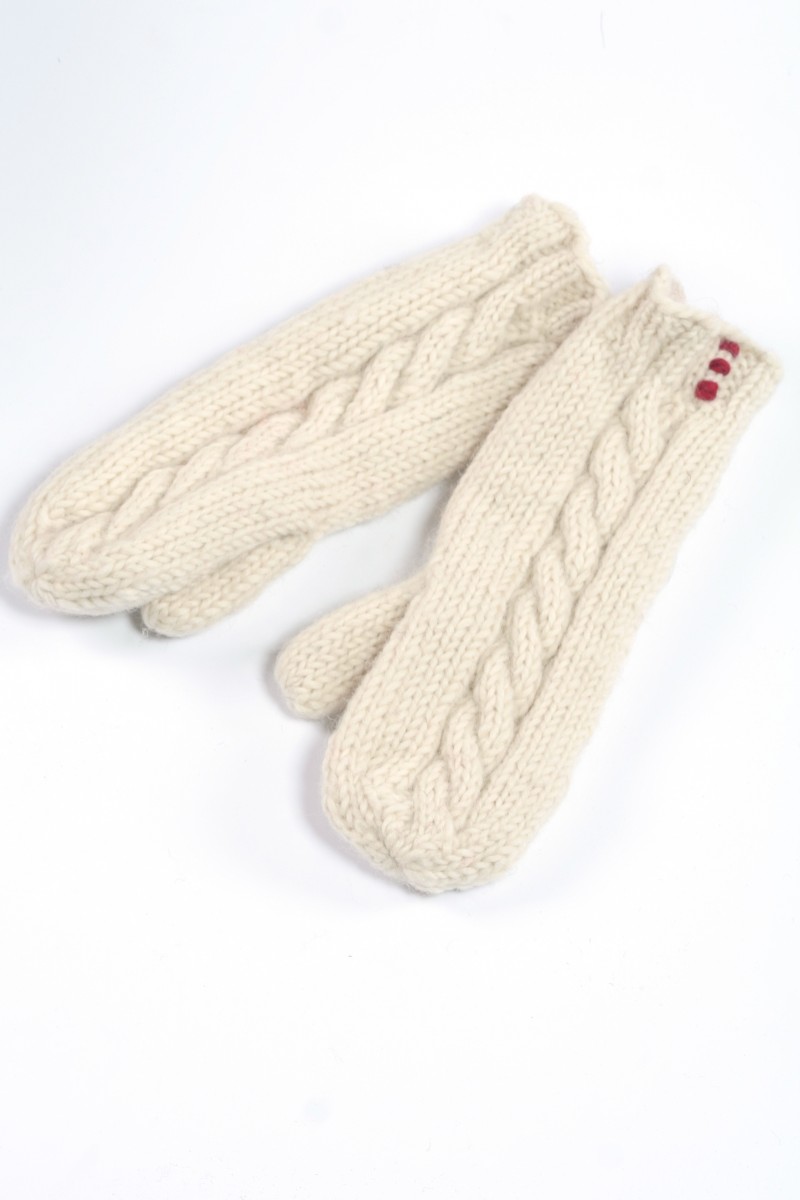 WHITE CABLE MITTENS