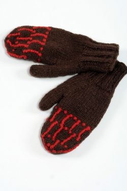 BROWN ORANGE SQUARE MITTENS