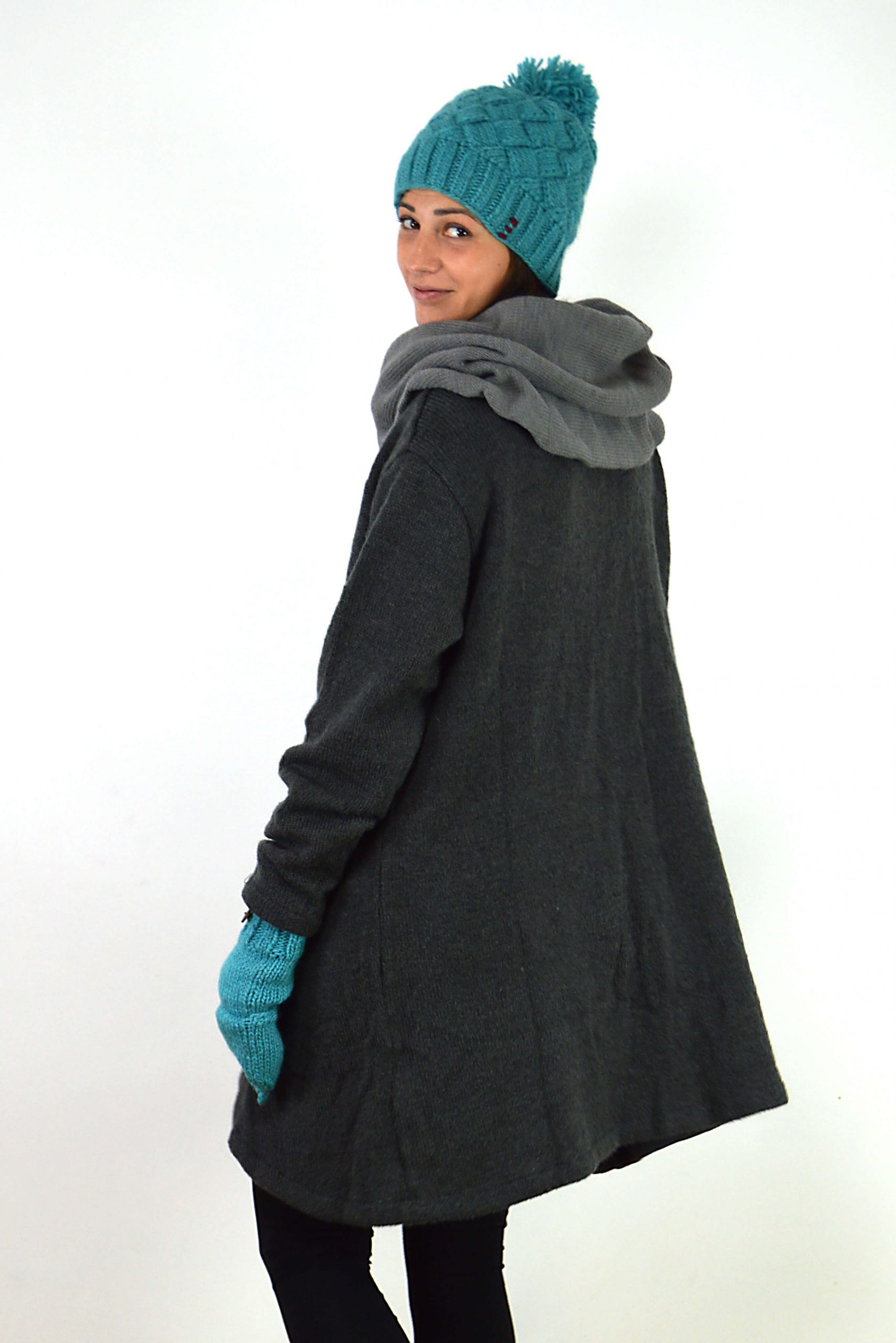 LONG WOOL CARDIGAN - HOOD CARDICAPE DARK GREY MID GREY (JWF1) - Image 4