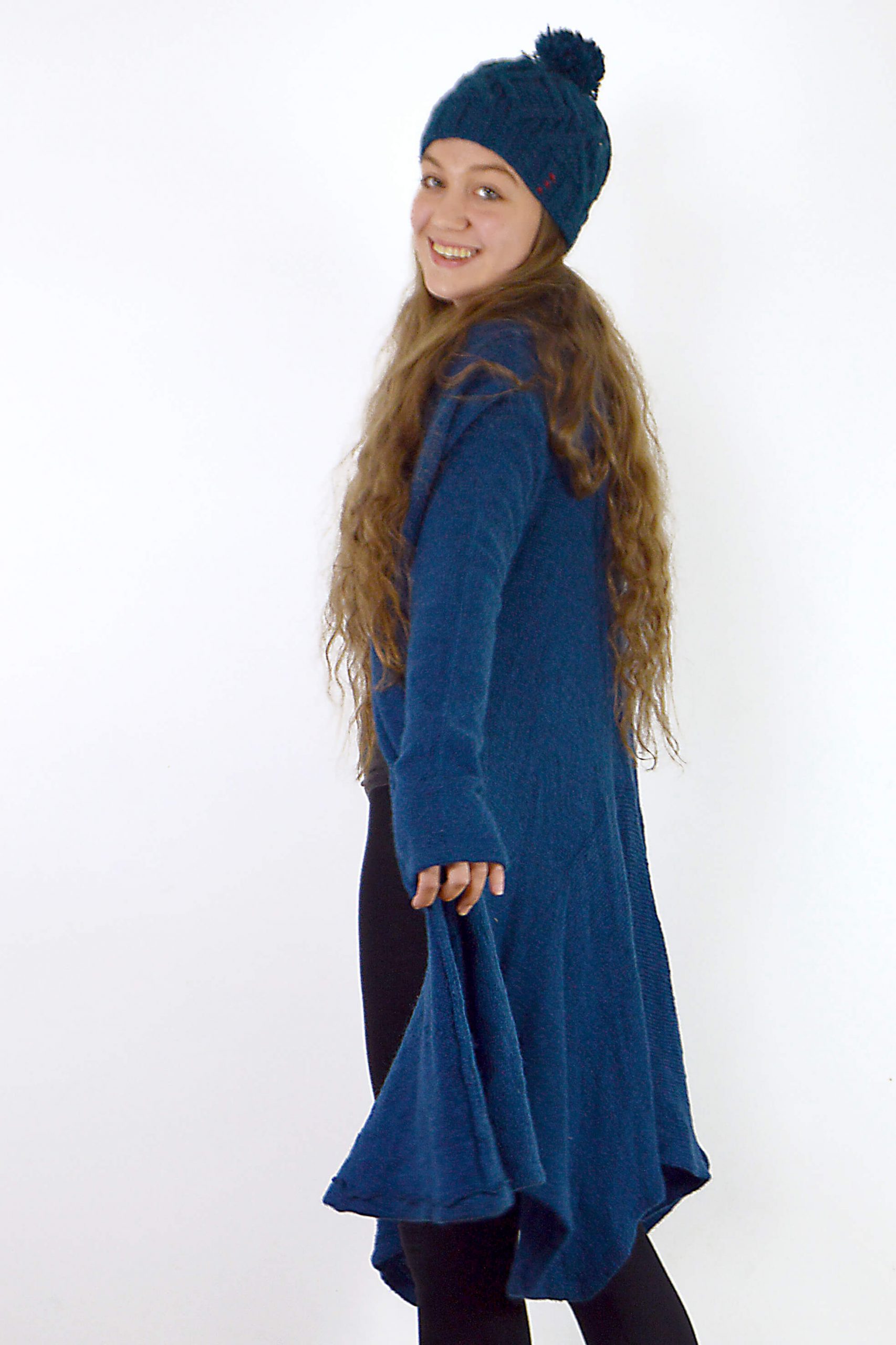 LONG WOOL CARDIGAN - SQUARDICAPE PETROL (JWH3) - Image 3
