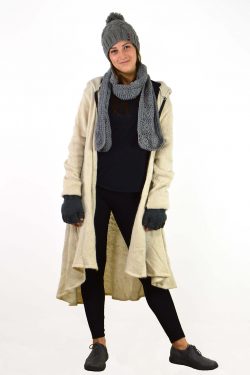 LONG WOOL CARDIGAN - HOOD & ZIP CARDICAPE LIGHT NATURAL (JWI2)