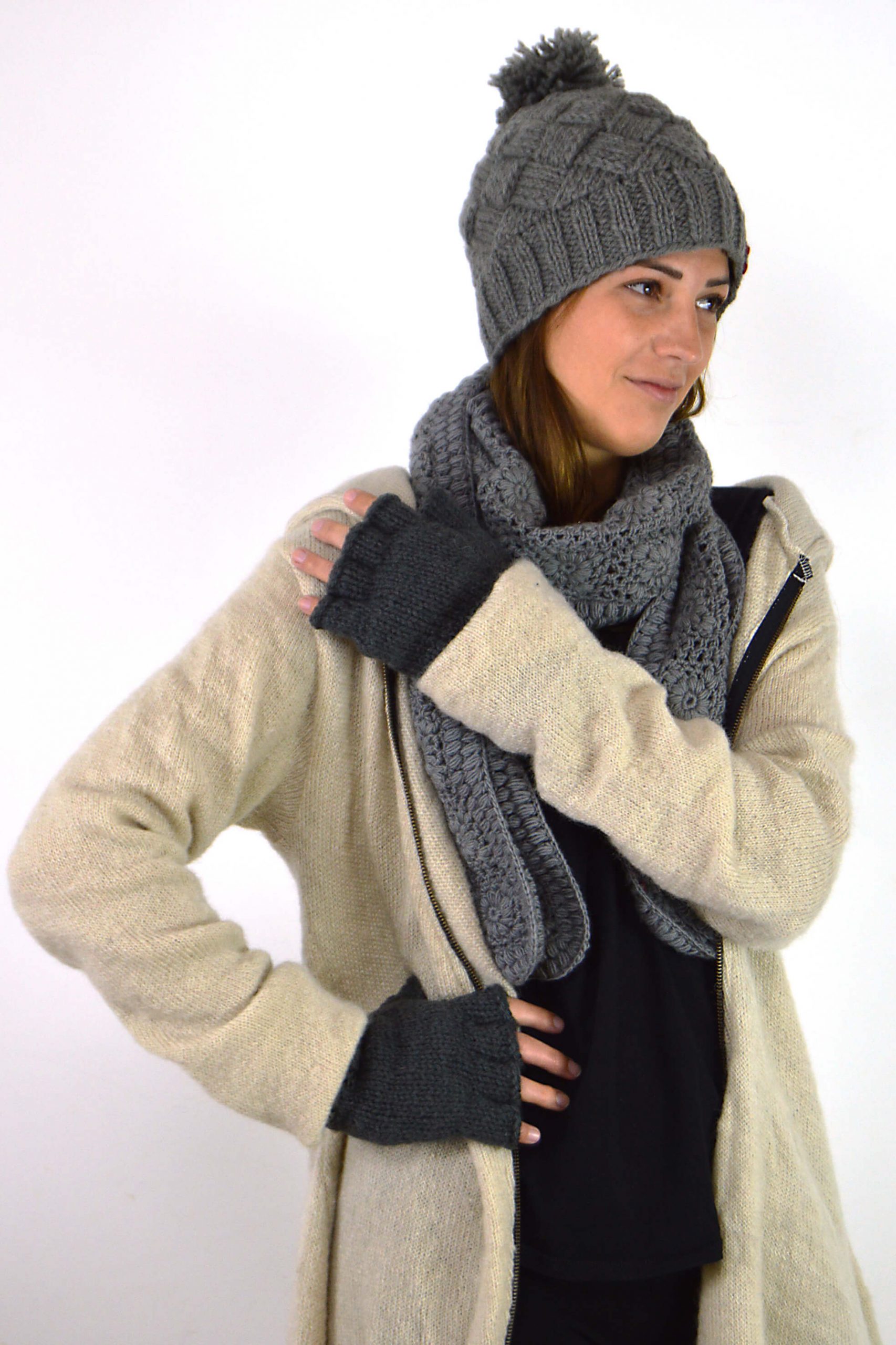 LONG WOOL CARDIGAN - HOOD & ZIP CARDICAPE LIGHT NATURAL (JWI2) - Image 2