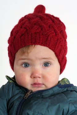 BABY BEANIE MERINO HAT X PATTERN RED (R3)